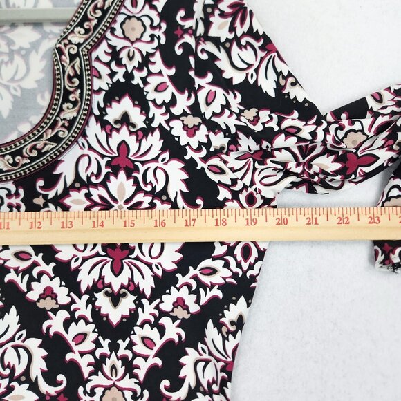 WHBM Dress Womens Medium Black Pink Damask Bell Long Sleeve Mini Shift Casual - Picture 3 of 10